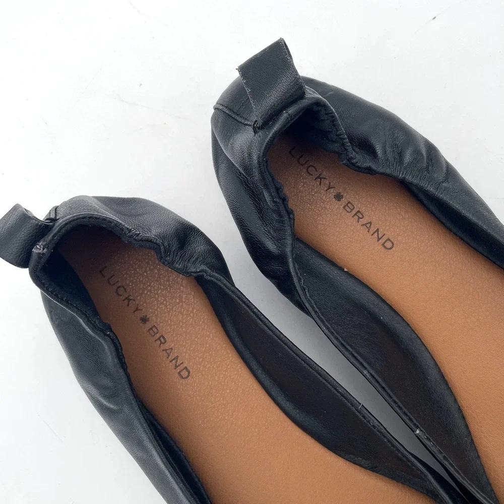 Lucky Brand Giorga Black Leather Ballet Flats Womens 9.5M Square Toe Shoes